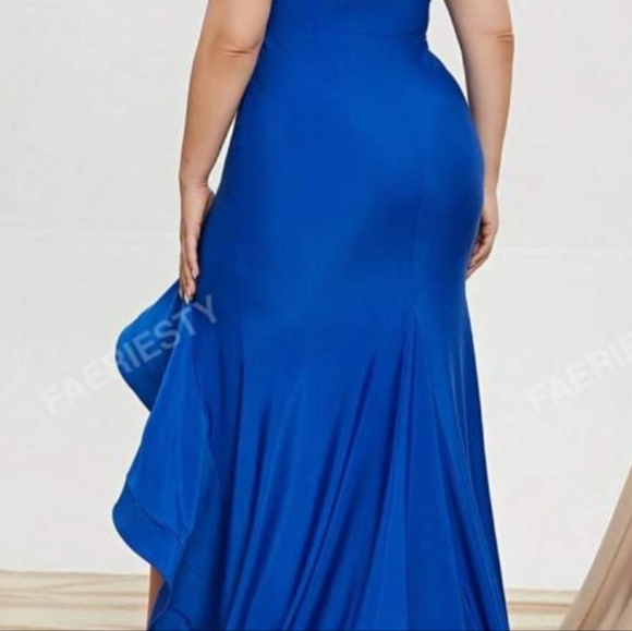 Plus Off Shoulder Ruffle Hem Satin Dress - Picture 3 of 3